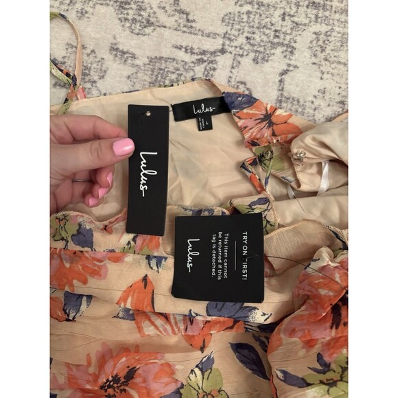 Lulus Stunning Soiree Blush Pink Floral Print Ruched Midi Dress Size Large NWT - Picture 4 of 9